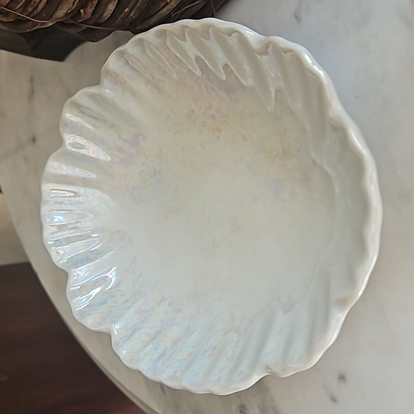 Set handblown Mottled Iridescent Round Glass Oil Lamp & irred. underplate - Picture 8 of 9